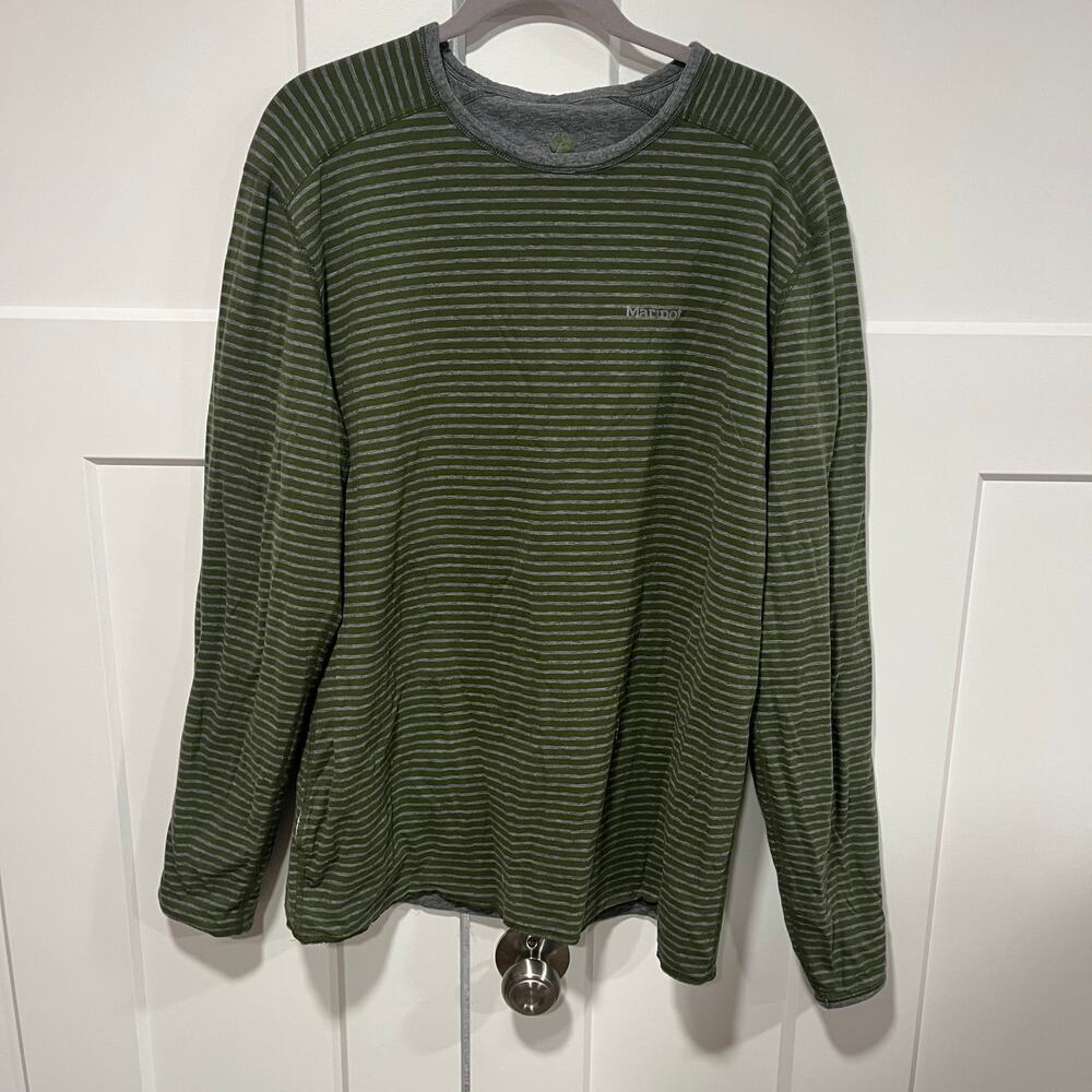 Marmot Reversible Long Sleeve Shirt Green Gray Stripe Men's L